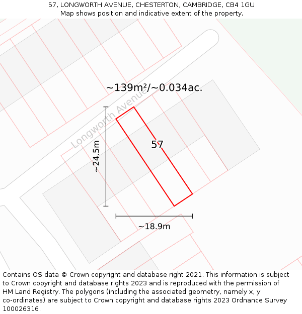 57, LONGWORTH AVENUE, CHESTERTON, CAMBRIDGE, CB4 1GU: Plot and title map