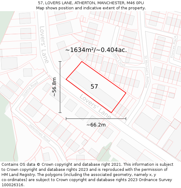 57, LOVERS LANE, ATHERTON, MANCHESTER, M46 0PU: Plot and title map
