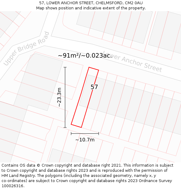 57, LOWER ANCHOR STREET, CHELMSFORD, CM2 0AU: Plot and title map