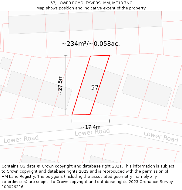 57, LOWER ROAD, FAVERSHAM, ME13 7NG: Plot and title map