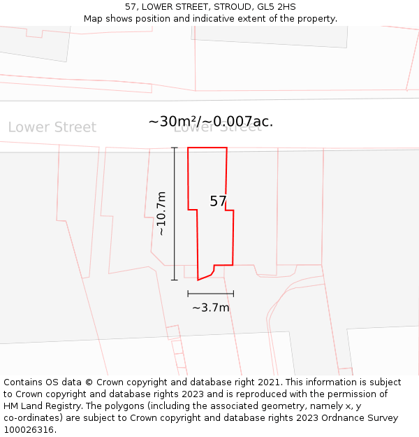 57, LOWER STREET, STROUD, GL5 2HS: Plot and title map