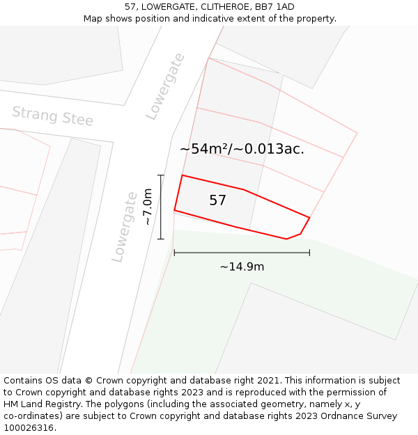 57, LOWERGATE, CLITHEROE, BB7 1AD: Plot and title map