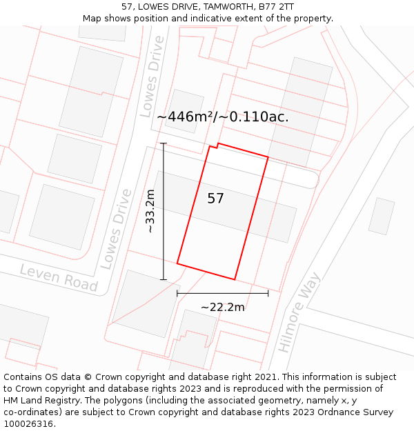 57, LOWES DRIVE, TAMWORTH, B77 2TT: Plot and title map
