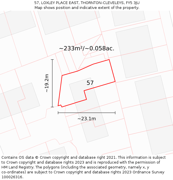 57, LOXLEY PLACE EAST, THORNTON-CLEVELEYS, FY5 3JU: Plot and title map