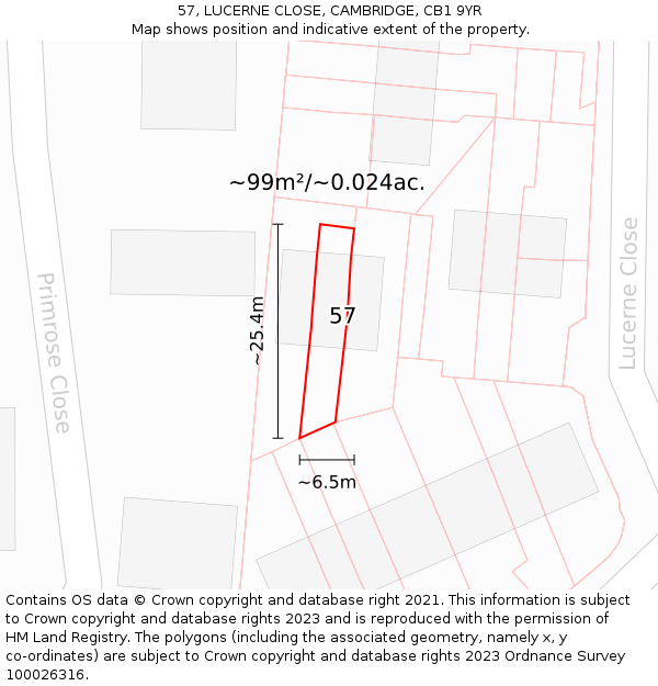 57, LUCERNE CLOSE, CAMBRIDGE, CB1 9YR: Plot and title map