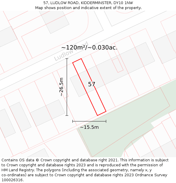 57, LUDLOW ROAD, KIDDERMINSTER, DY10 1NW: Plot and title map