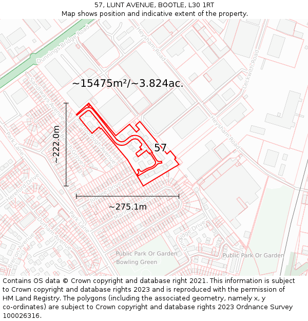 57, LUNT AVENUE, BOOTLE, L30 1RT: Plot and title map