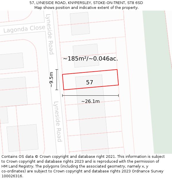 57, LYNESIDE ROAD, KNYPERSLEY, STOKE-ON-TRENT, ST8 6SD: Plot and title map