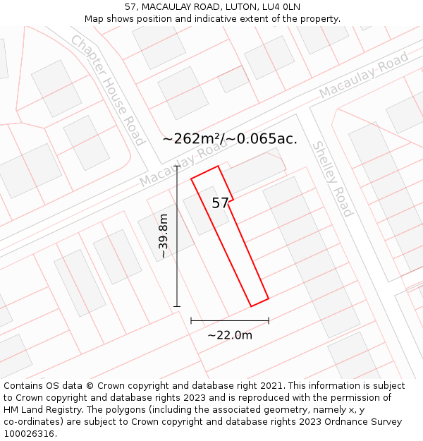 57, MACAULAY ROAD, LUTON, LU4 0LN: Plot and title map
