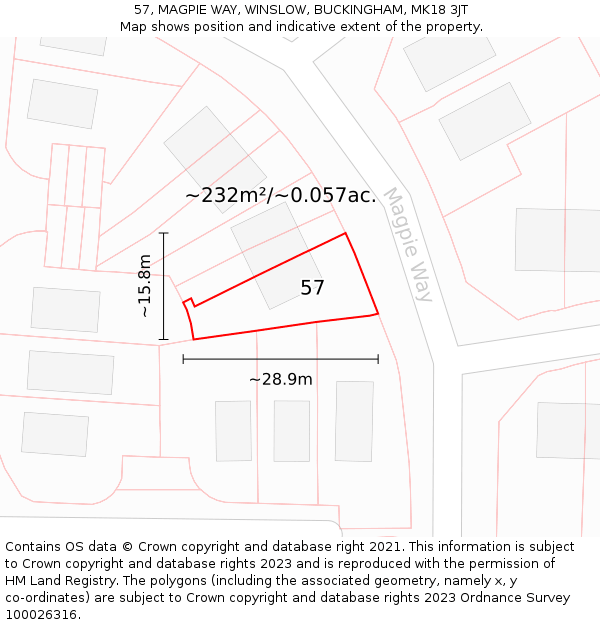 57, MAGPIE WAY, WINSLOW, BUCKINGHAM, MK18 3JT: Plot and title map