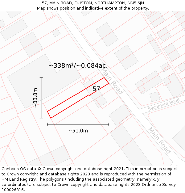 57, MAIN ROAD, DUSTON, NORTHAMPTON, NN5 6JN: Plot and title map