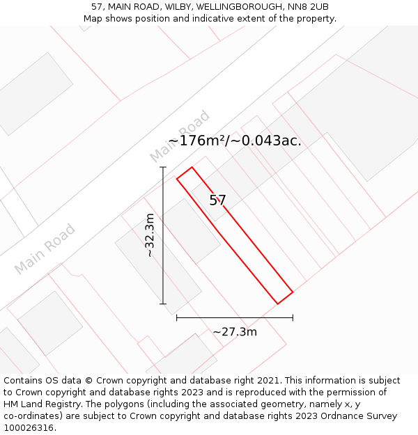 57, MAIN ROAD, WILBY, WELLINGBOROUGH, NN8 2UB: Plot and title map