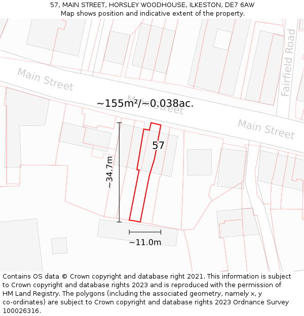 57, MAIN STREET, HORSLEY WOODHOUSE, ILKESTON, DE7 6AW: Plot and title map