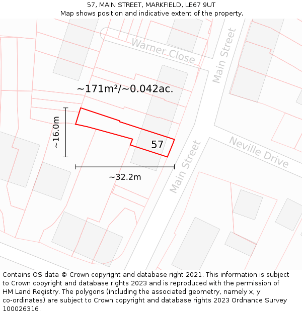57, MAIN STREET, MARKFIELD, LE67 9UT: Plot and title map
