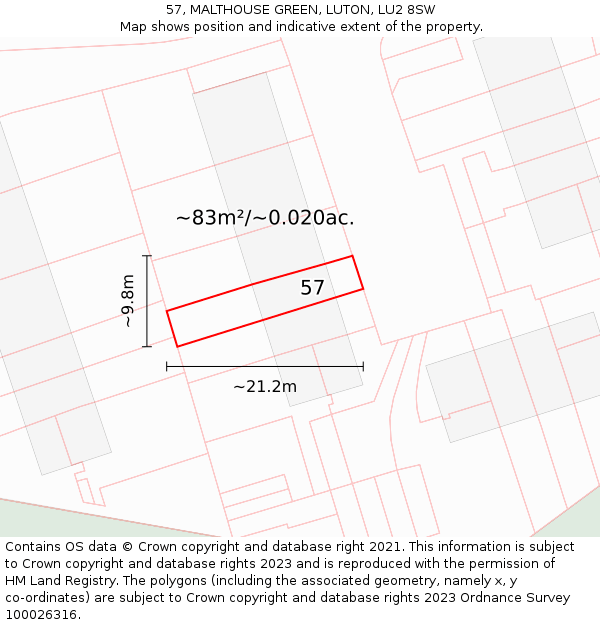 57, MALTHOUSE GREEN, LUTON, LU2 8SW: Plot and title map