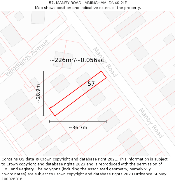 57, MANBY ROAD, IMMINGHAM, DN40 2LF: Plot and title map