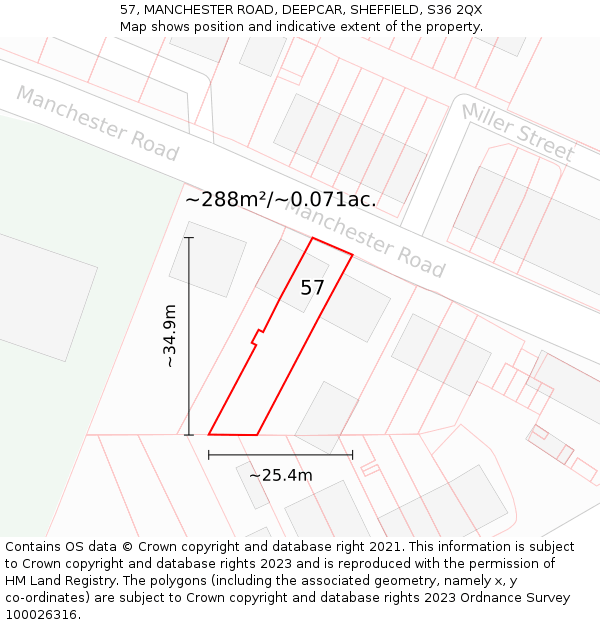 57, MANCHESTER ROAD, DEEPCAR, SHEFFIELD, S36 2QX: Plot and title map