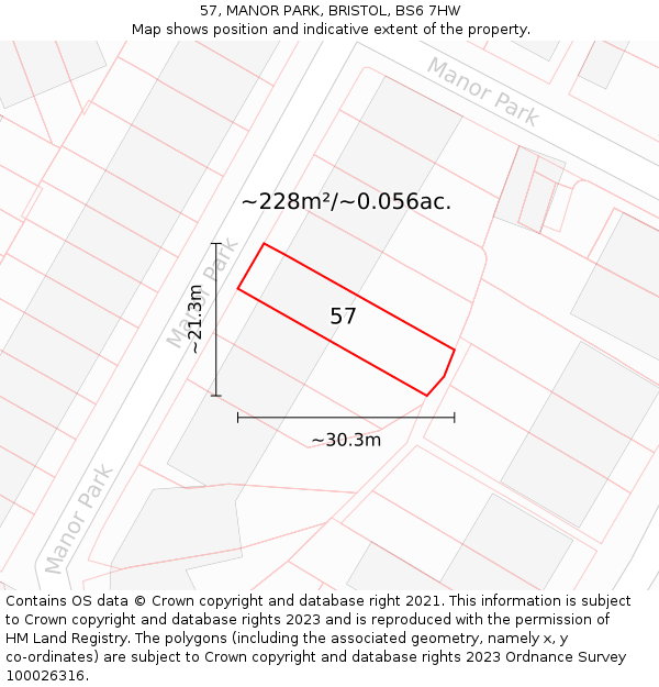 57, MANOR PARK, BRISTOL, BS6 7HW: Plot and title map