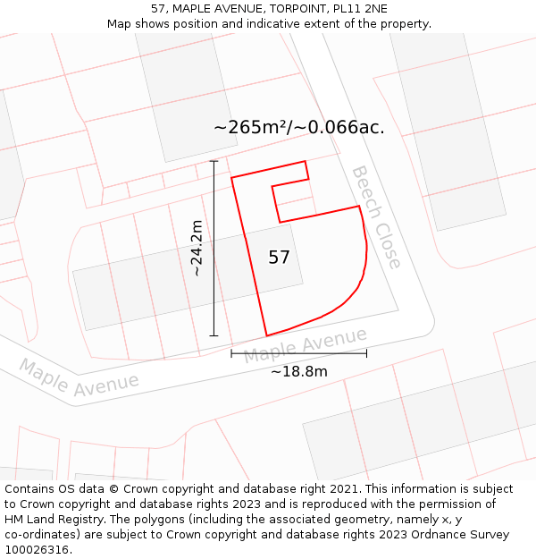 57, MAPLE AVENUE, TORPOINT, PL11 2NE: Plot and title map