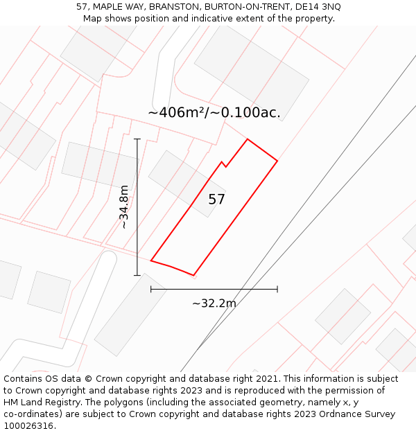 57, MAPLE WAY, BRANSTON, BURTON-ON-TRENT, DE14 3NQ: Plot and title map