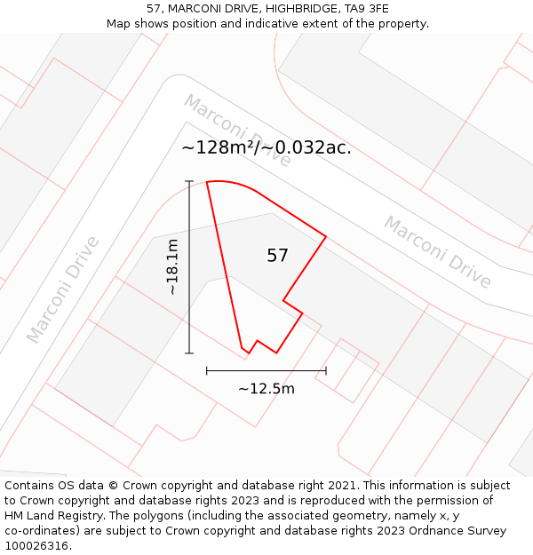 57, MARCONI DRIVE, HIGHBRIDGE, TA9 3FE: Plot and title map