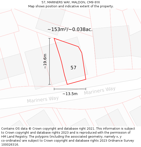 57, MARINERS WAY, MALDON, CM9 6YX: Plot and title map