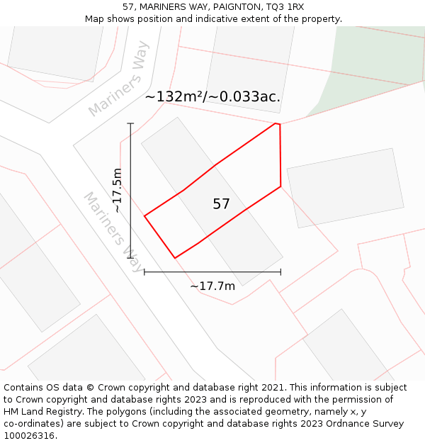 57, MARINERS WAY, PAIGNTON, TQ3 1RX: Plot and title map