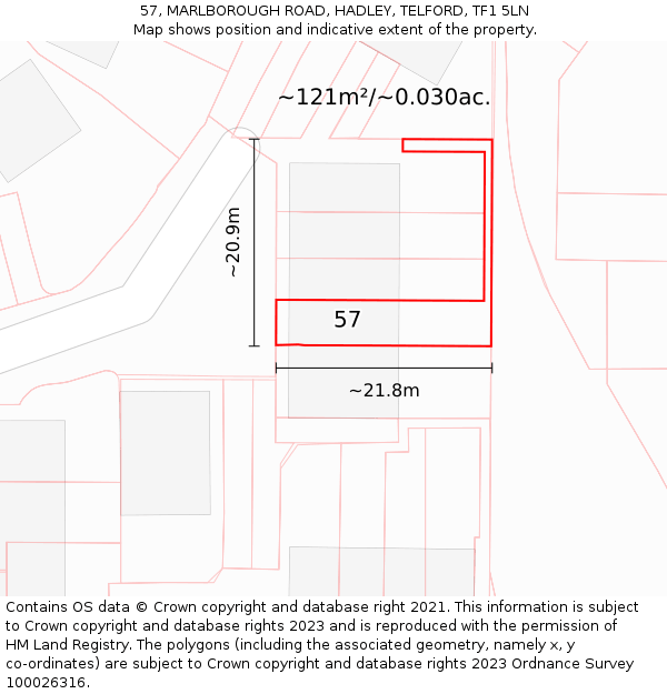 57, MARLBOROUGH ROAD, HADLEY, TELFORD, TF1 5LN: Plot and title map