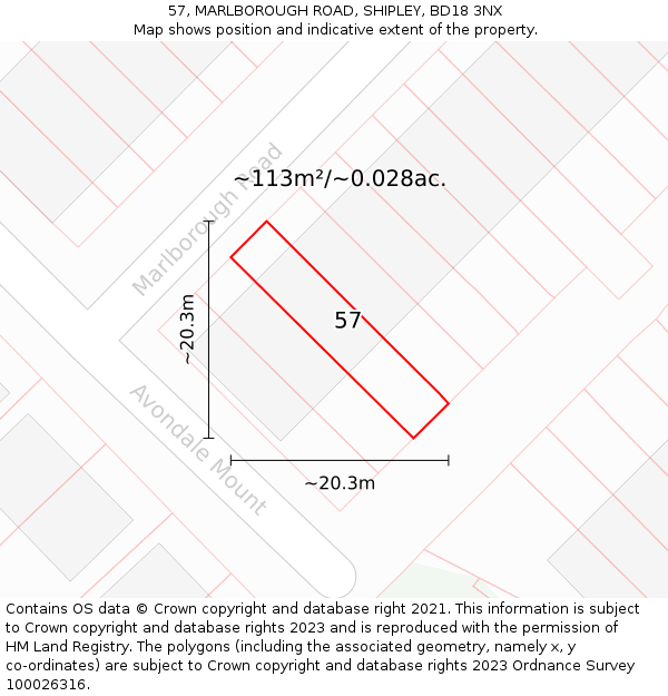 57, MARLBOROUGH ROAD, SHIPLEY, BD18 3NX: Plot and title map