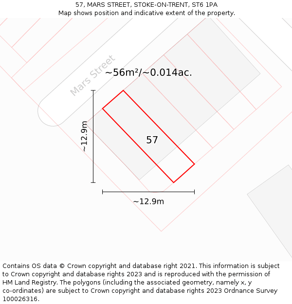 57, MARS STREET, STOKE-ON-TRENT, ST6 1PA: Plot and title map