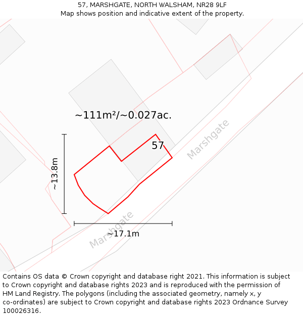 57, MARSHGATE, NORTH WALSHAM, NR28 9LF: Plot and title map