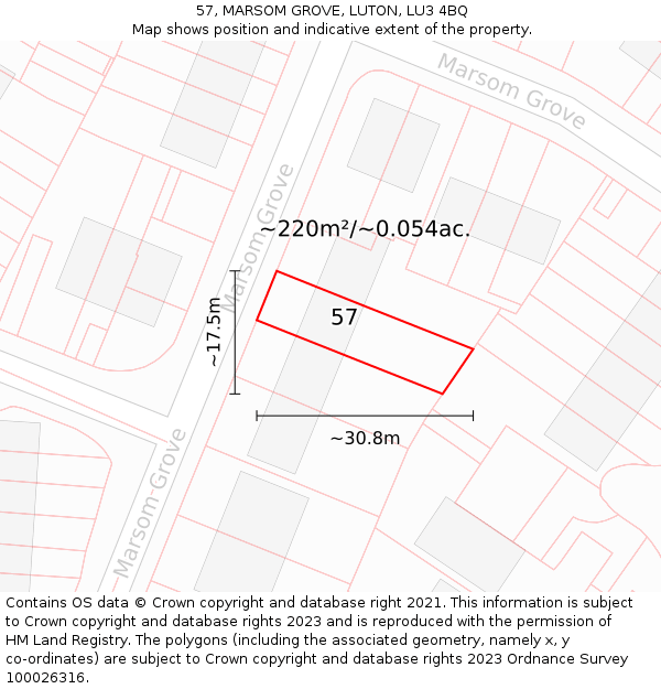 57, MARSOM GROVE, LUTON, LU3 4BQ: Plot and title map