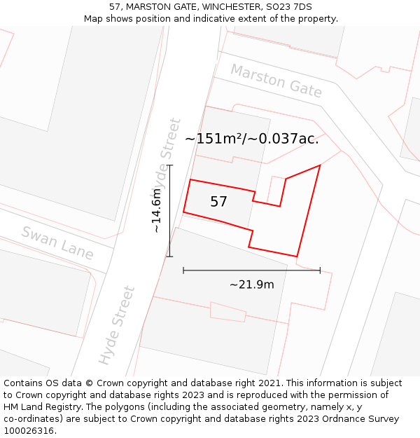 57, MARSTON GATE, WINCHESTER, SO23 7DS: Plot and title map