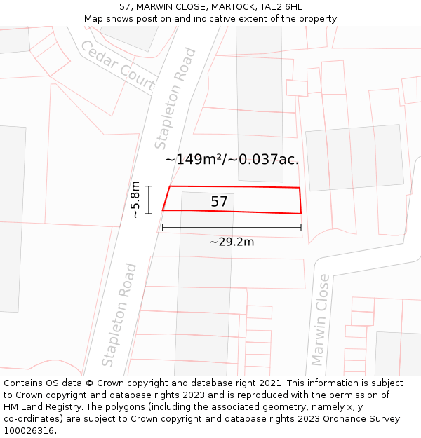 57, MARWIN CLOSE, MARTOCK, TA12 6HL: Plot and title map