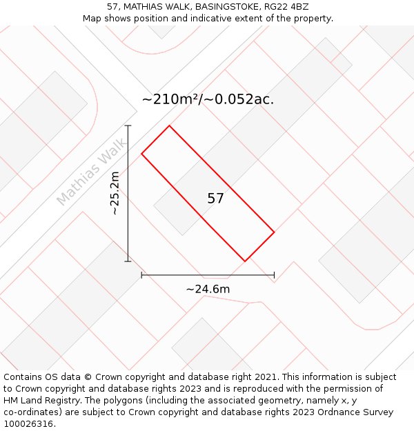 57, MATHIAS WALK, BASINGSTOKE, RG22 4BZ: Plot and title map