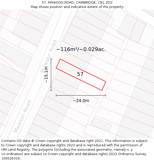 57, MAWSON ROAD, CAMBRIDGE, CB1 2DZ: Plot and title map