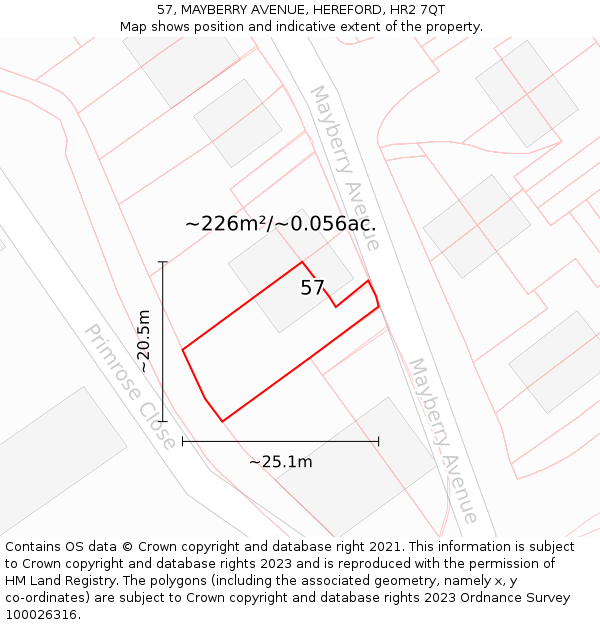 57, MAYBERRY AVENUE, HEREFORD, HR2 7QT: Plot and title map