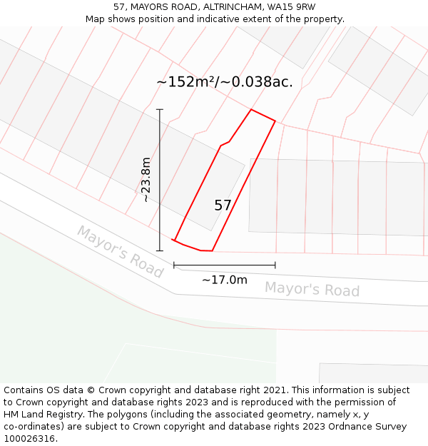 57, MAYORS ROAD, ALTRINCHAM, WA15 9RW: Plot and title map