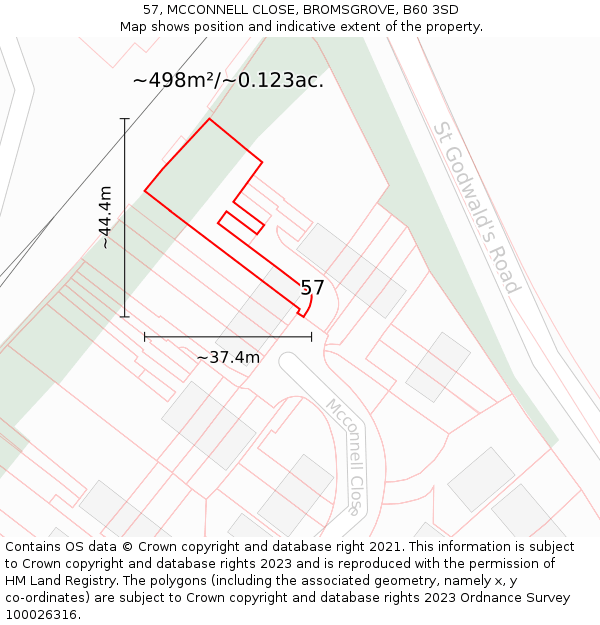 57, MCCONNELL CLOSE, BROMSGROVE, B60 3SD: Plot and title map