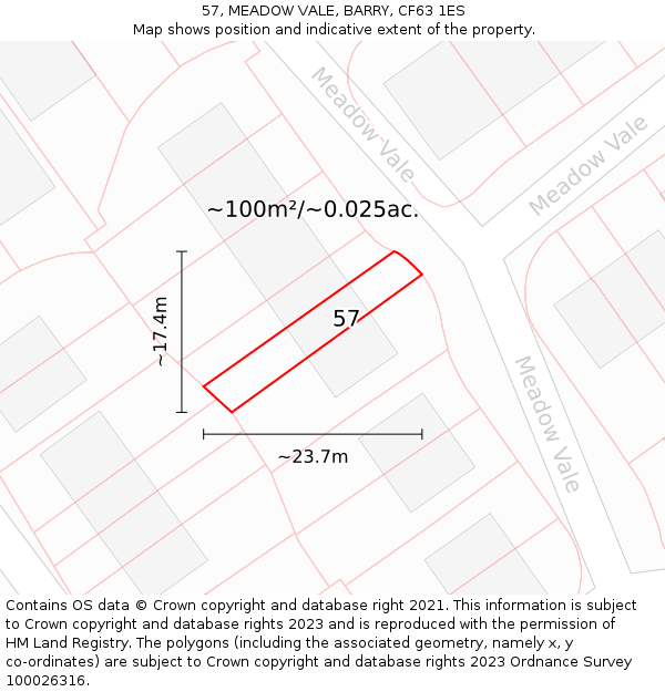 57, MEADOW VALE, BARRY, CF63 1ES: Plot and title map