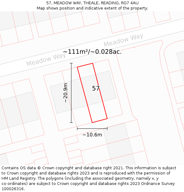 57, MEADOW WAY, THEALE, READING, RG7 4AU: Plot and title map