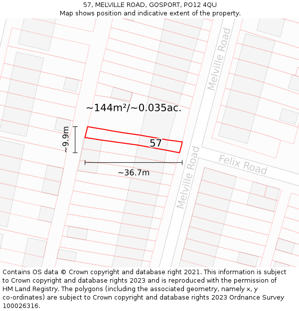 57, MELVILLE ROAD, GOSPORT, PO12 4QU: Plot and title map
