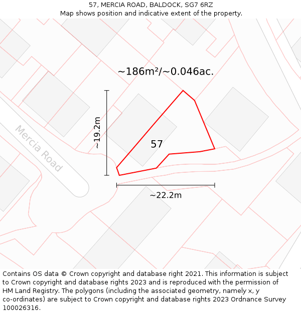 57, MERCIA ROAD, BALDOCK, SG7 6RZ: Plot and title map