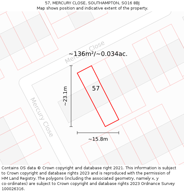 57, MERCURY CLOSE, SOUTHAMPTON, SO16 8BJ: Plot and title map