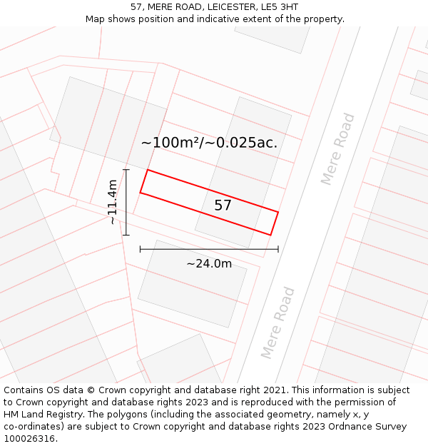 57, MERE ROAD, LEICESTER, LE5 3HT: Plot and title map