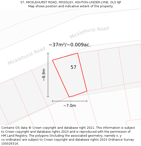 57, MICKLEHURST ROAD, MOSSLEY, ASHTON-UNDER-LYNE, OL5 9JF: Plot and title map