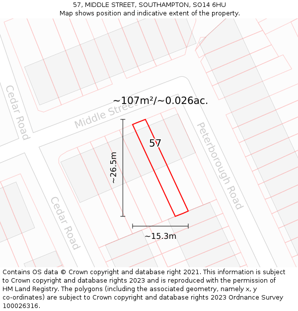 57, MIDDLE STREET, SOUTHAMPTON, SO14 6HU: Plot and title map
