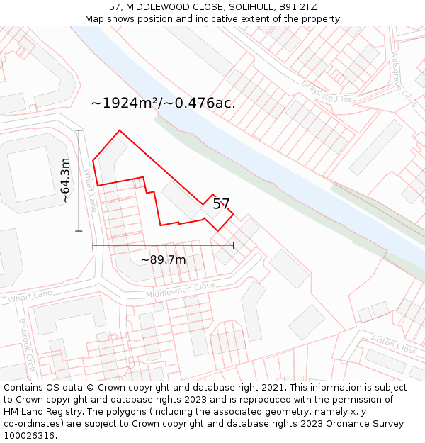57, MIDDLEWOOD CLOSE, SOLIHULL, B91 2TZ: Plot and title map