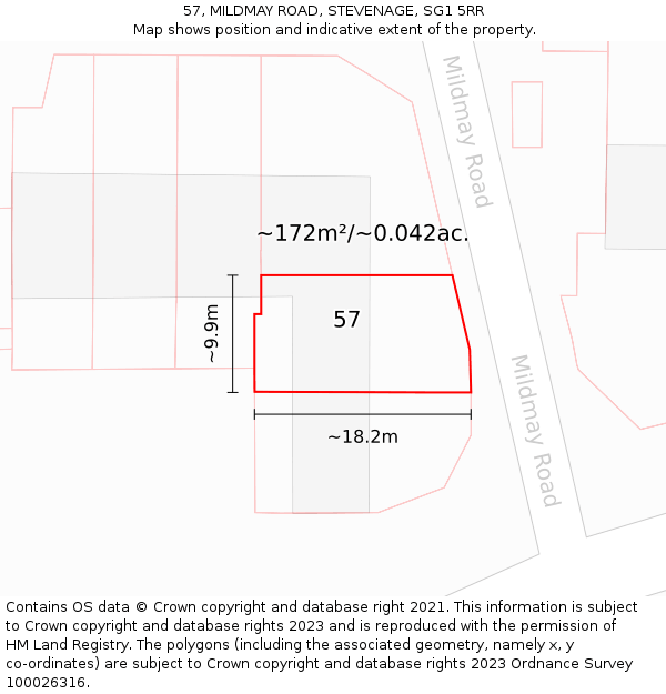 57, MILDMAY ROAD, STEVENAGE, SG1 5RR: Plot and title map