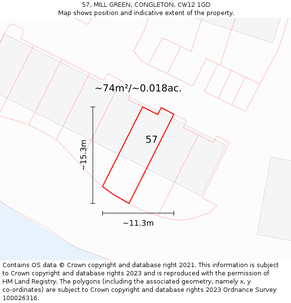 57, MILL GREEN, CONGLETON, CW12 1GD: Plot and title map